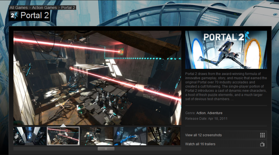Screenshot of Portal 2s Steam Page | Kevin Wong