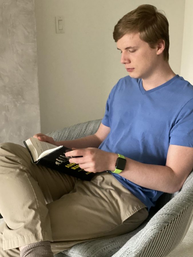 Junior Vincent Behnke reads Lyndon B. Johnson's autobiography. San Francisco's shelter-in-place order gave students time to delve into various hobbies.