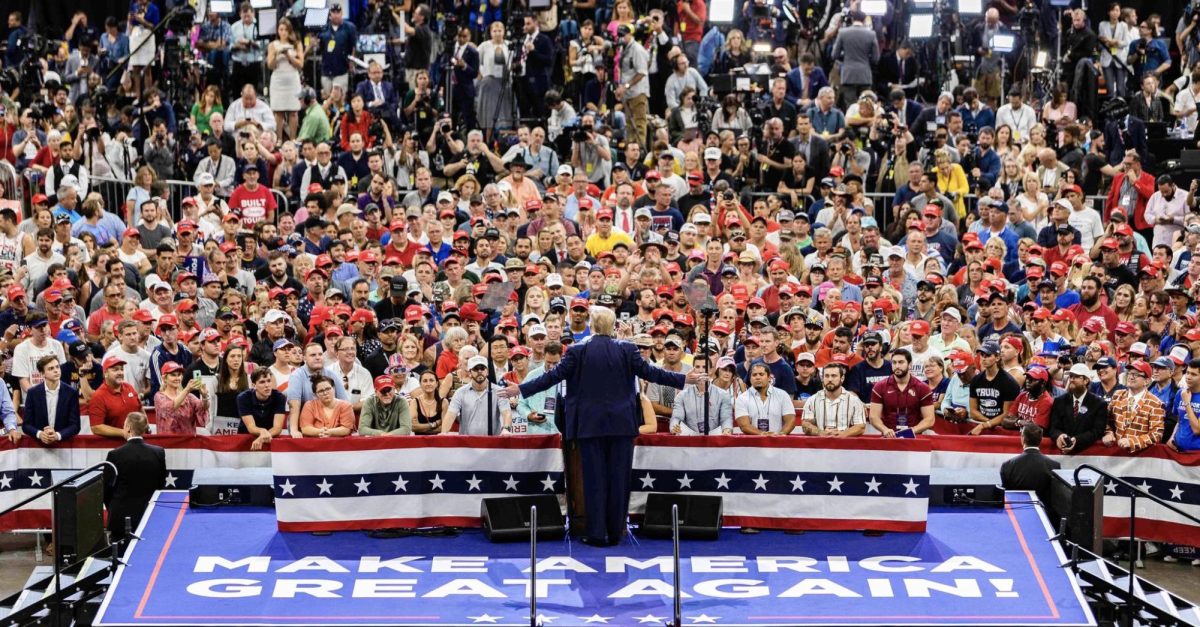 Donald Trump speaks to a at a crowd in Orlando. His 2024 campaign has focused on issues like the border, culture wars, and targeting democratic policies.