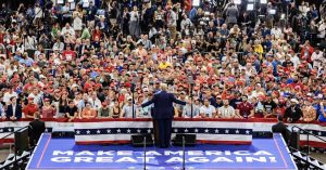 Donald Trump speaks to a at a crowd in Orlando. His 2024 campaign has focused on issues like the border, culture wars, and targeting democratic policies.