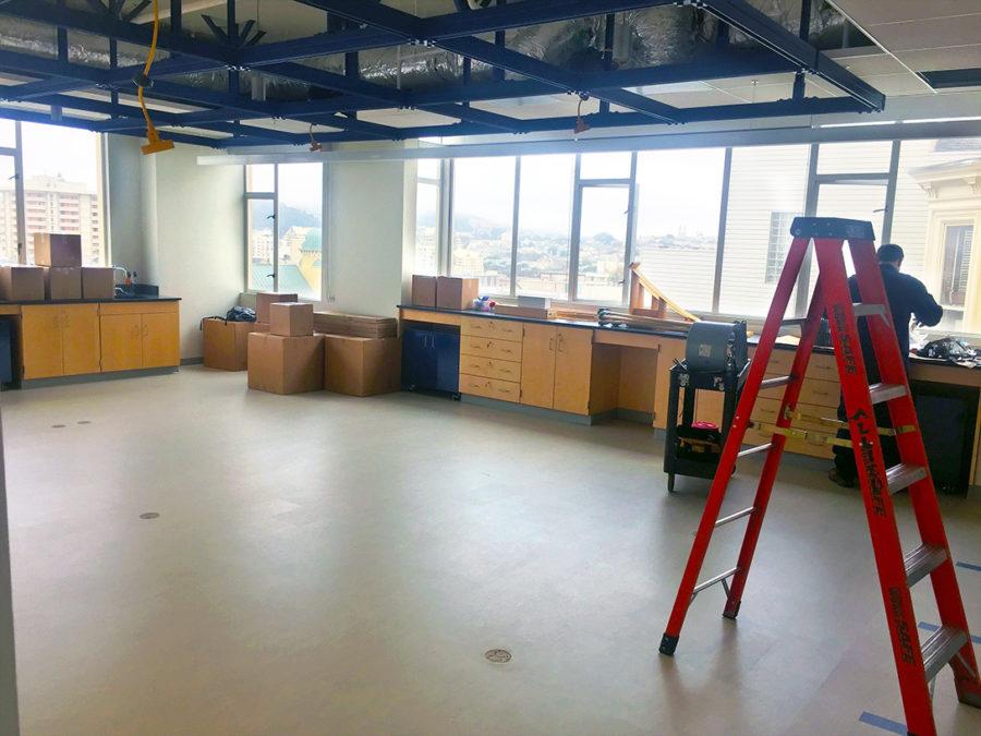 Renovations of the physics classroom on the Pine and Octavia campus continued into freshmen orientation on Monday and Tuesday. Workers were on a tight schedule to finish the renovations in time for the start of school today.