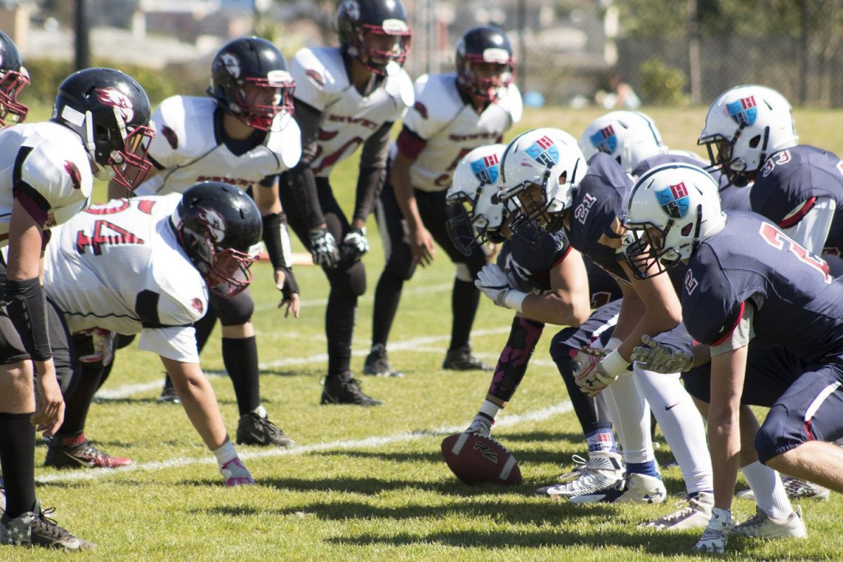 The Hall lines up on the line of scrimmage during the Homecoming game at Boxer Stadium. The team is in action again next week against Tomales on Friday at 7 p.m. in San Juan Bautista.
