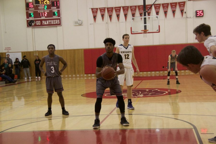 Miles Amos ’19 attempts a free throw against Sacred Heart Prep Atherton in the Burlingame Lions Club Tournament. Amos tied a 
tournament record with 13 made free throws in the contest.