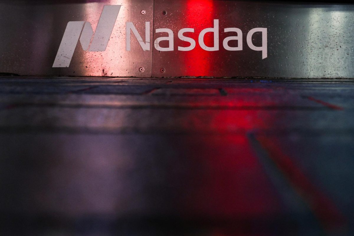 A logo is displayed at the Nasdaq stock market site in New York City, U.S., April 7, 2025. REUTERS/Kylie Cooper