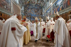 Pope Leo XIV walks in the Sistine Chapel at the Vatican, May 9, 2025. Vatican Media/Francesco Sforza Handout via REUTERS