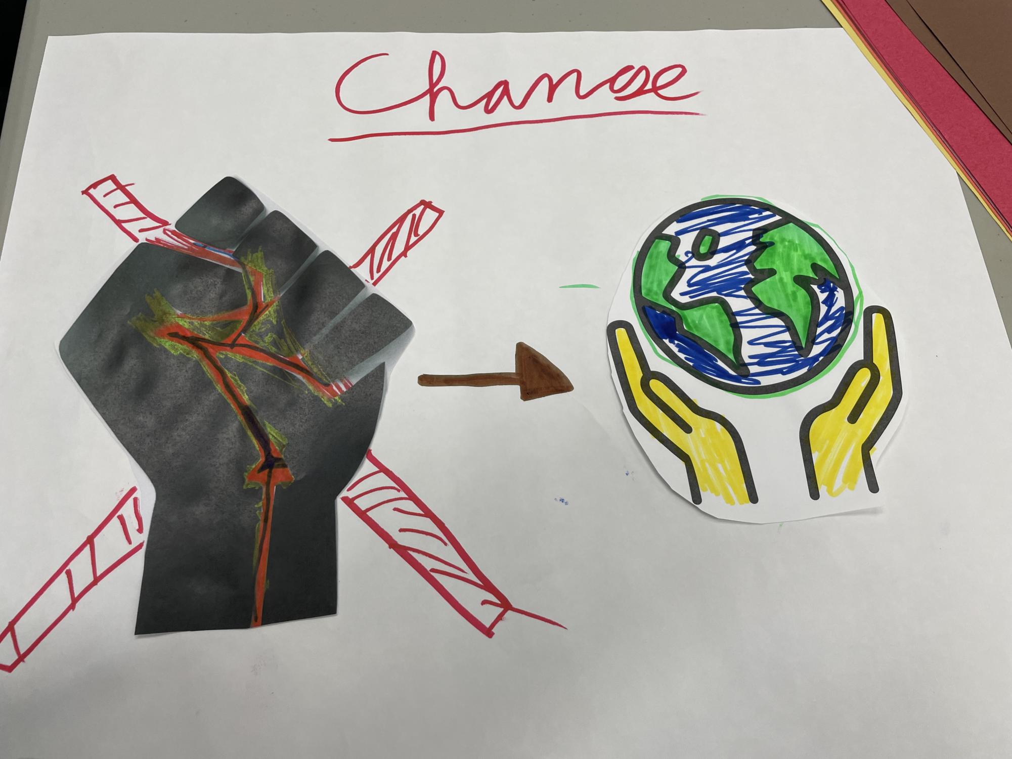 An advocacy poster created within CYC's Racial Justice Cohort to illustrate breaking the chains of inequality in order to create the change for a better world.